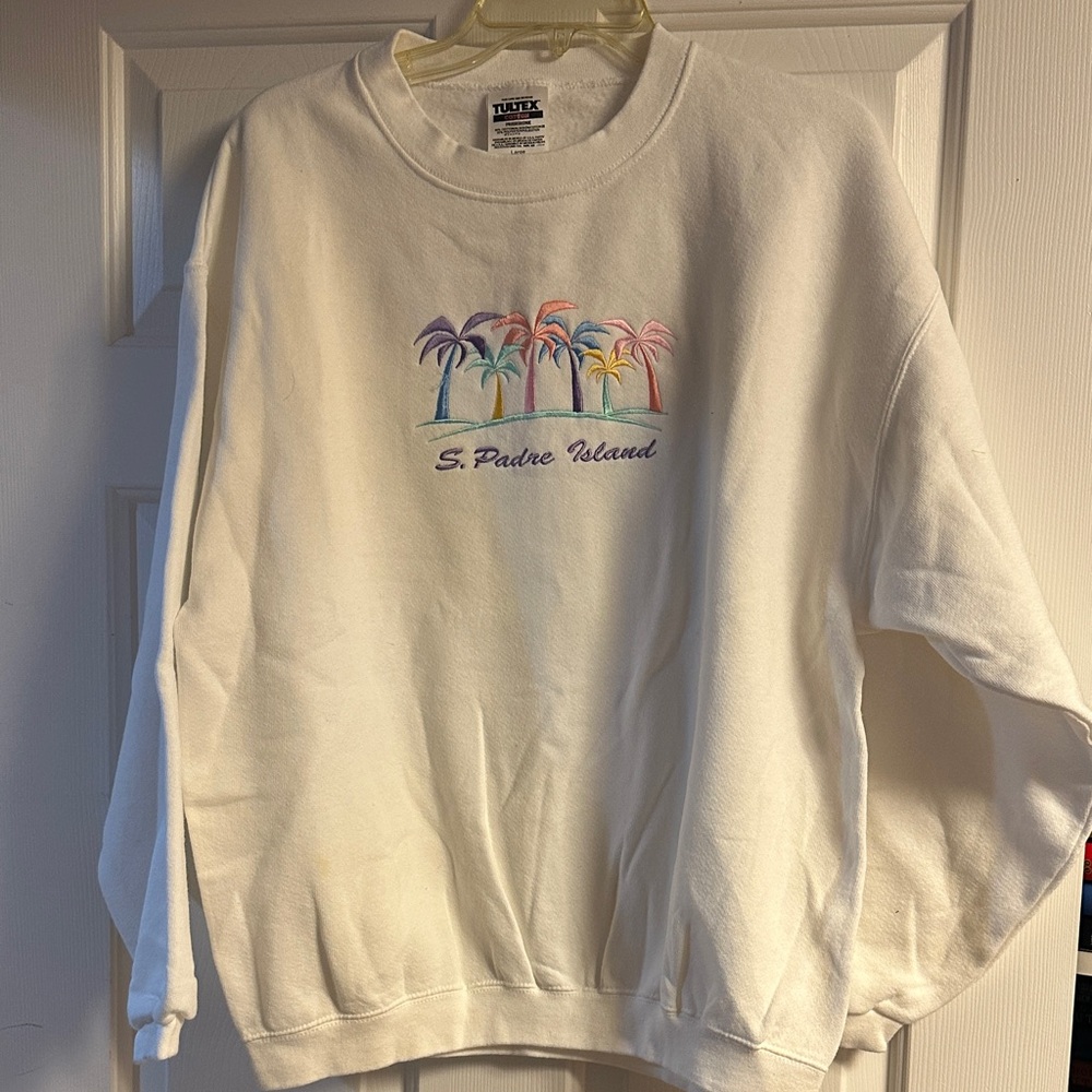 Tultex White Sweatshirt with Pastel Palm Tree Embroidery
